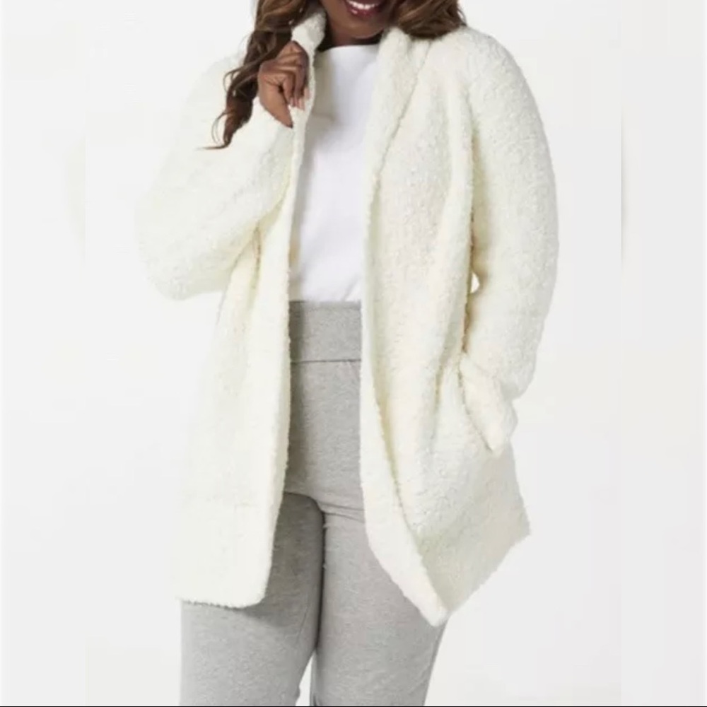 Barefoot Dreams Women's Boucle Shawl Off White Nubby Knit Open Lounge Cardigan S